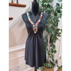 Wrapper Womens Black Polyester Sleeveless Beaded Top Midi Dress Size Small